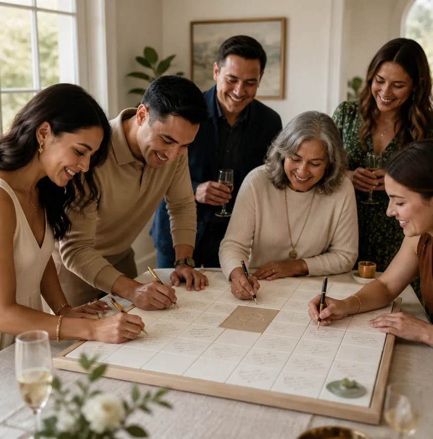 Friends welcoming someone to a new home
