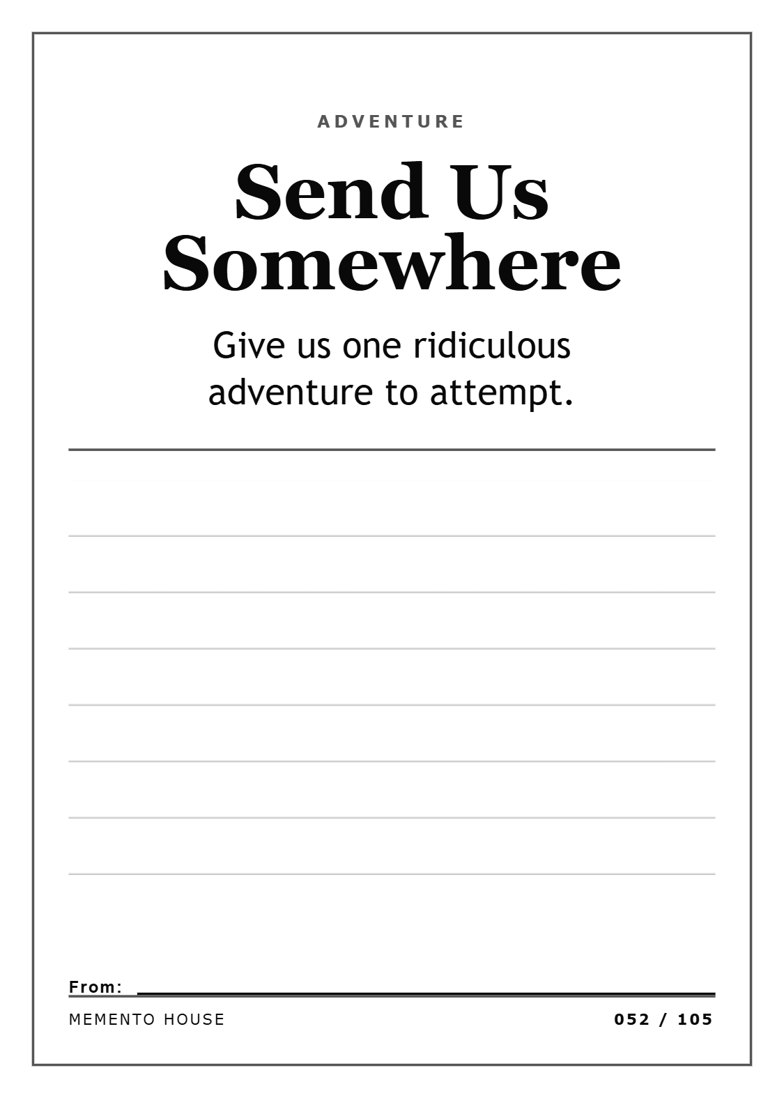 Adventure prompt asking guests to send the couple somewhere