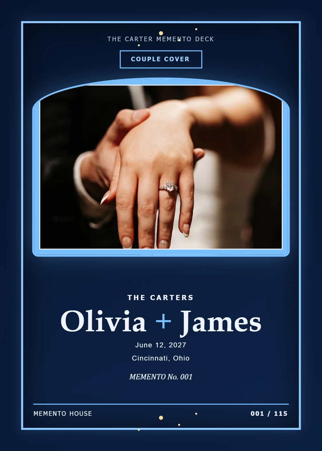 Midnight blue Olivia and James Memento Deck example
